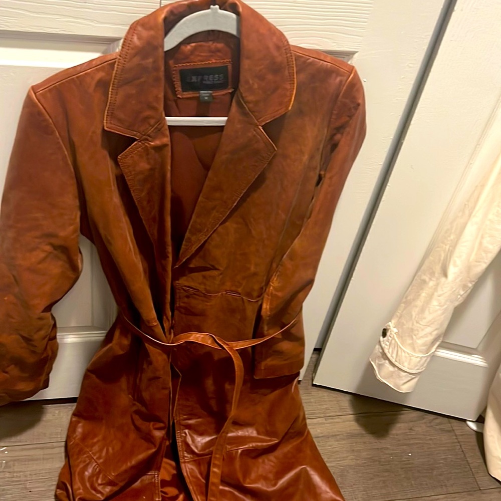 Express Leather Trench. Good used condition. Please see all pictures pics